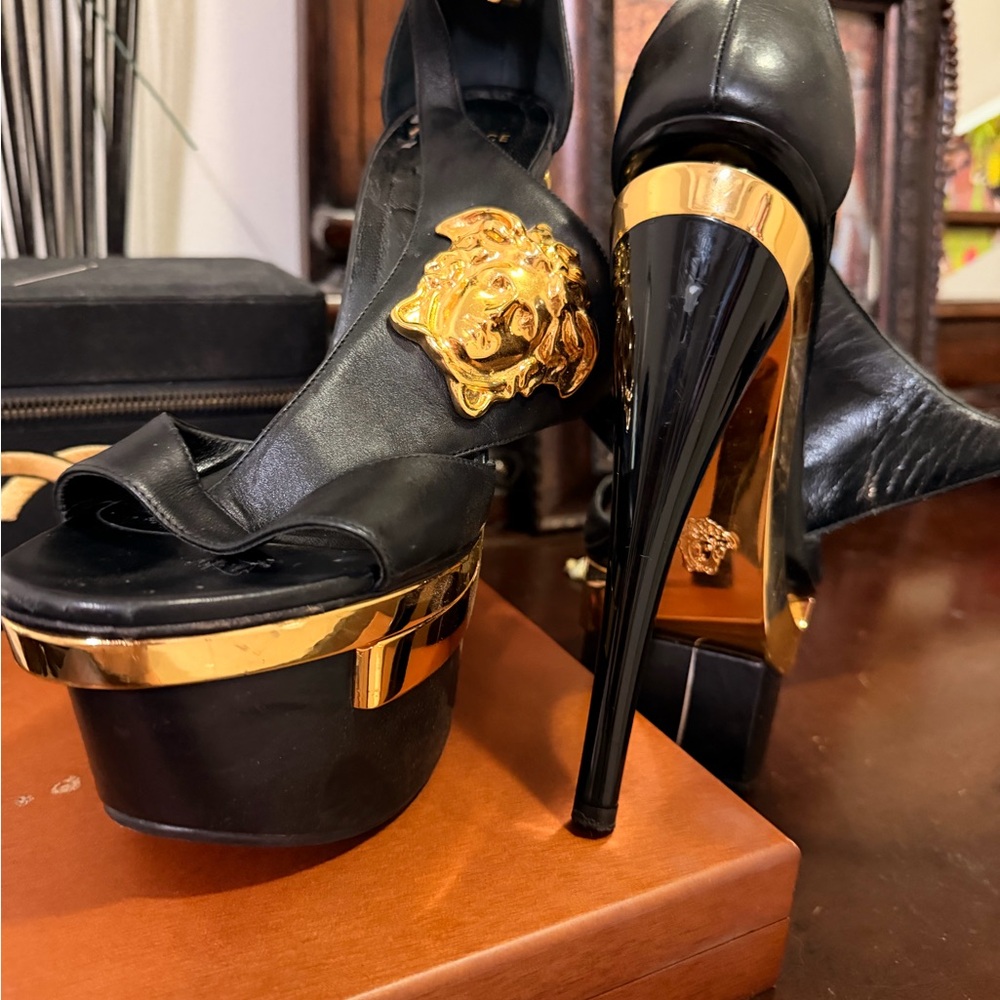 Versace Black and Gold Platform Heels